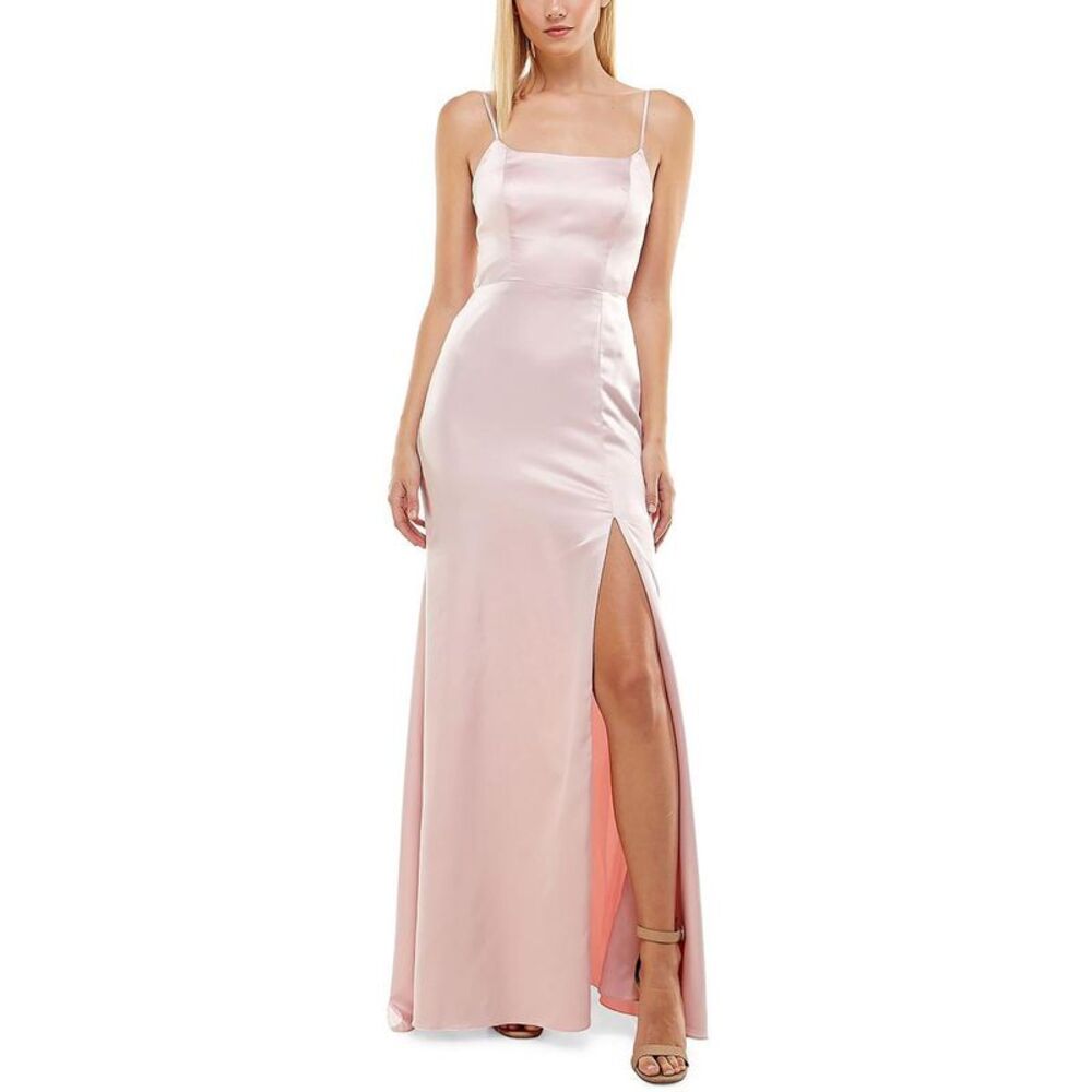 B. Darlin Womens Pink Satin Lace Up Formal Evening Dress Gown Juniors NWT